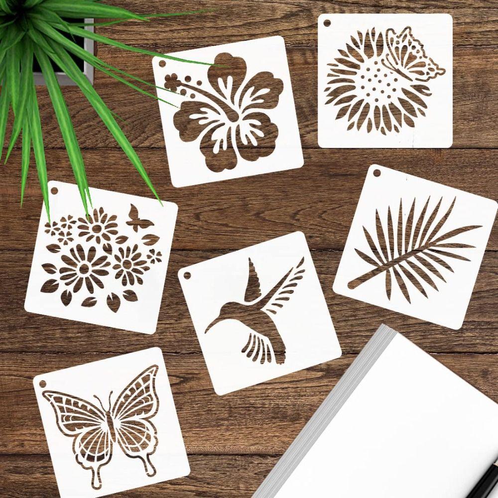 50pcs/set Floral Series DIY Painting Stencil Set Hollow Reusable Painting Templates PET Washable Spray Painting Stencils