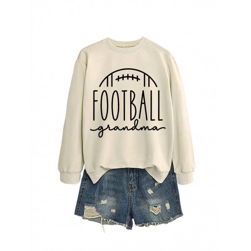 Womens Oversized Long Sleeve Crewneck Sweatshirt With Football Grandma Print - Fall Winter Casual Wear