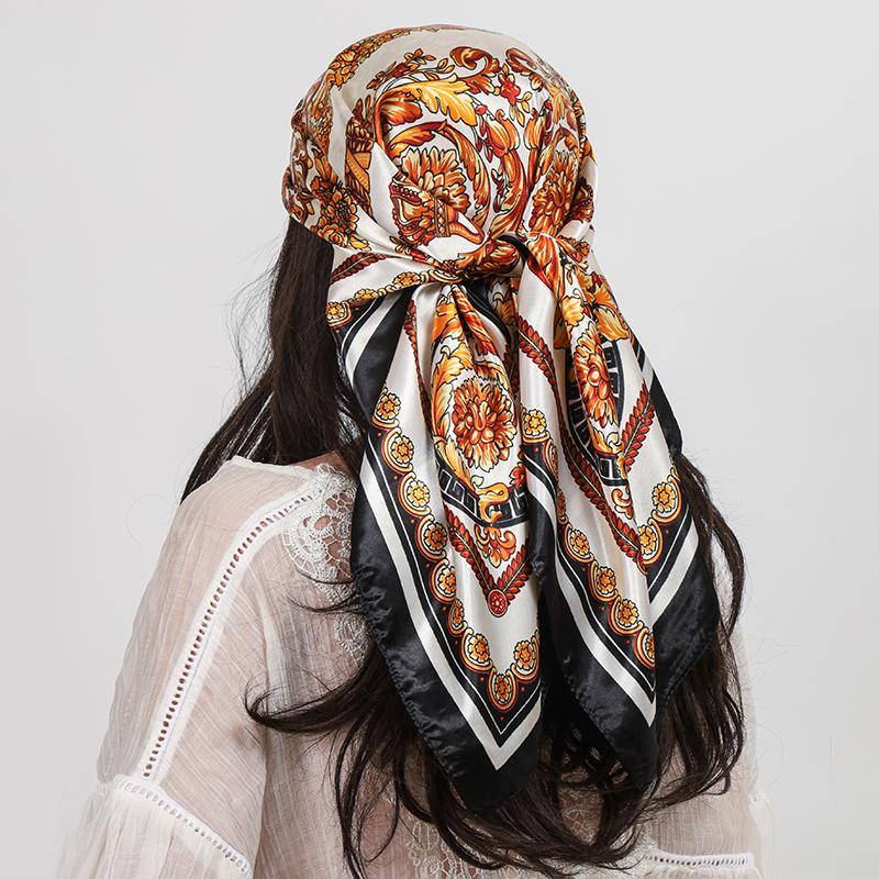 Роскошный Квадратный Шелковый Шарф Женский Платок 90*90 См Принт "Кешью" Косынка Женский Головной Платок Фуляр Сатиновая Бандана Хиджаб Шарфы