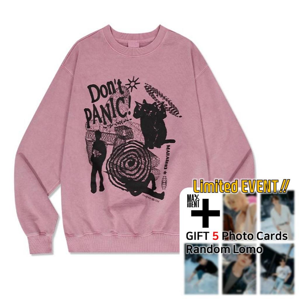 Stray Kids Коллаборация Stray Kids и Mahagrid, розовый свитшот Don't Panic Pigment (Подарочная Фотокарта Ломо)