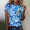 Новые футболки с 3D-принтом «Бабочка», «Цветочный цветок», женская футболка с коротким рукавом и круглым вырезом, Y2k Harajuku, большие футболки, топы, женская одежда