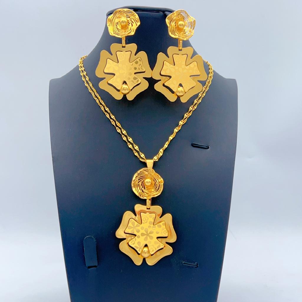 Dubai Copper Alloy Set Niche Women's 24K Pentagram Pendant Necklace Earrings Wedding Party African Jewelry 2026