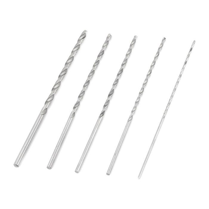 Forets hélicoïdaux extra-long HSS - Lot de 5 (2, 3, 3,5, 4, 5 mm) pour bois, plastique, aluminium