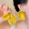 Vintage Flower Long Tassel Earrings For Women Sweet Chiffon Temperament Dangle Drop Earrings Party Wedding Beach Jewelry