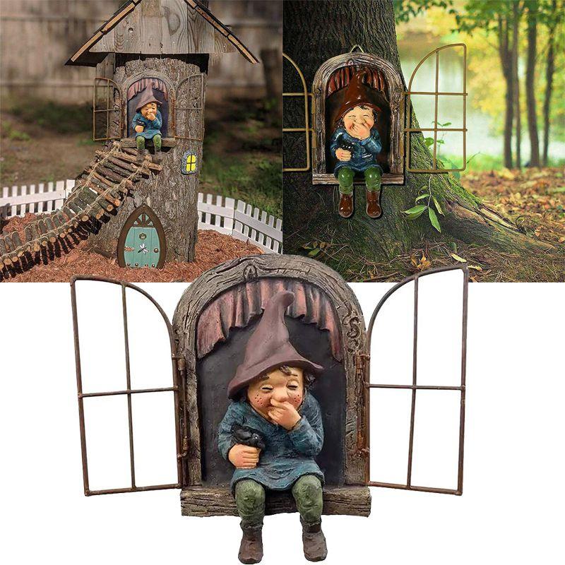 Эльф За Дверь Озорной Гном Садовая Статуя Обниматель Деревьев Уличный Декор Двора Восхитительная Скульптура