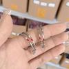 Красные резные серьги-кольца в стиле Чимина Минималистичные серебристые двойные кольца Прокалывающие серьги Фан-мерч K-pop айдола Модные украшения Подарок