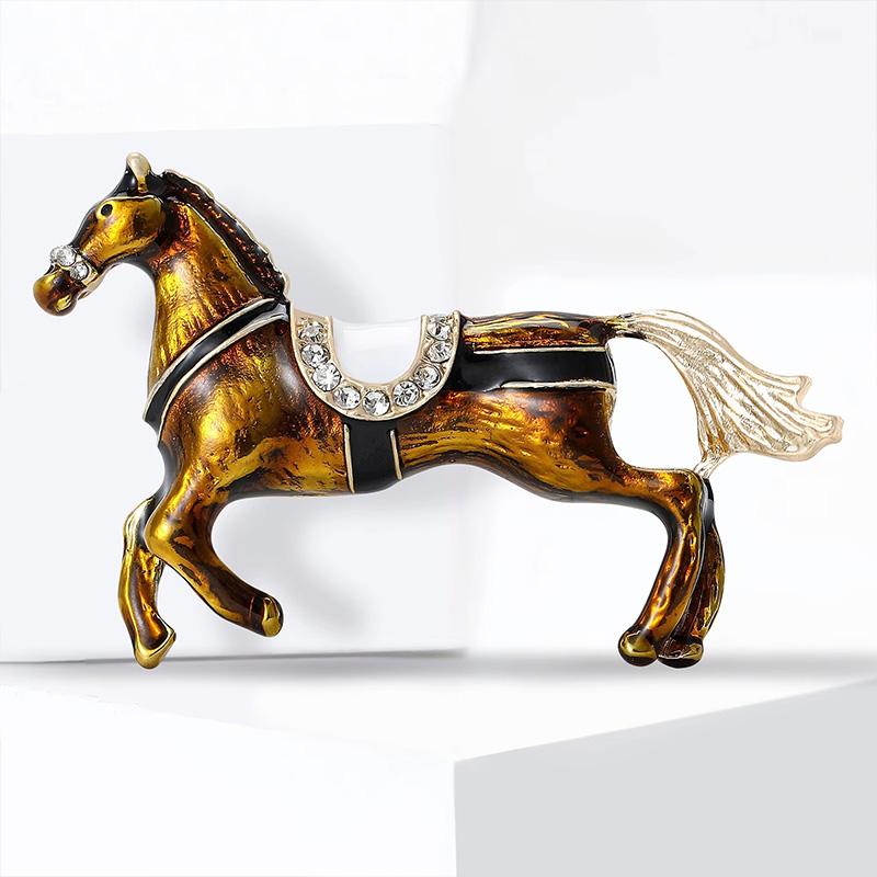 1Pc Cloth Decoration Exquisite Vintage Gift Horse Brooch Vintage Diamond Inlaid Zinc Alloy