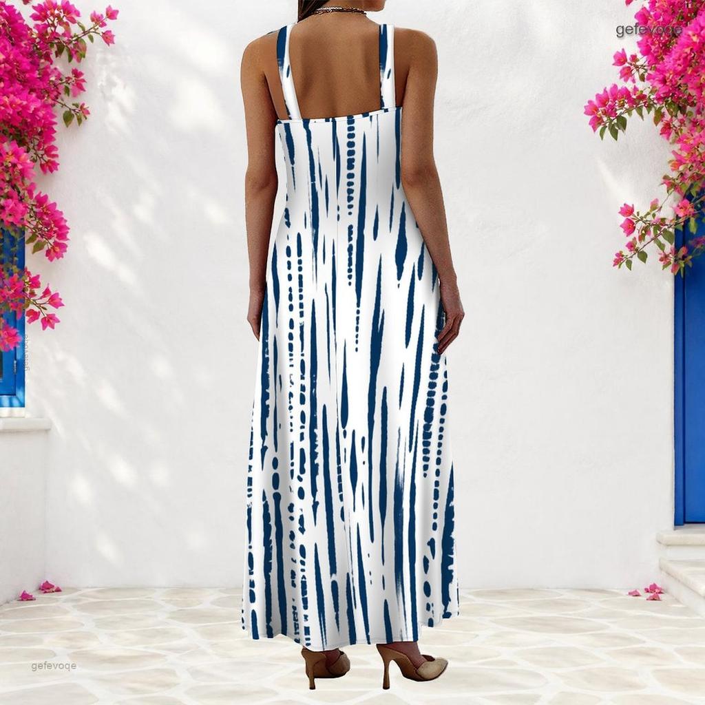 Women Plus Size Scoop Neck Strappy Sleeveless Pink Orange Printed A Line Long Maxi Dress