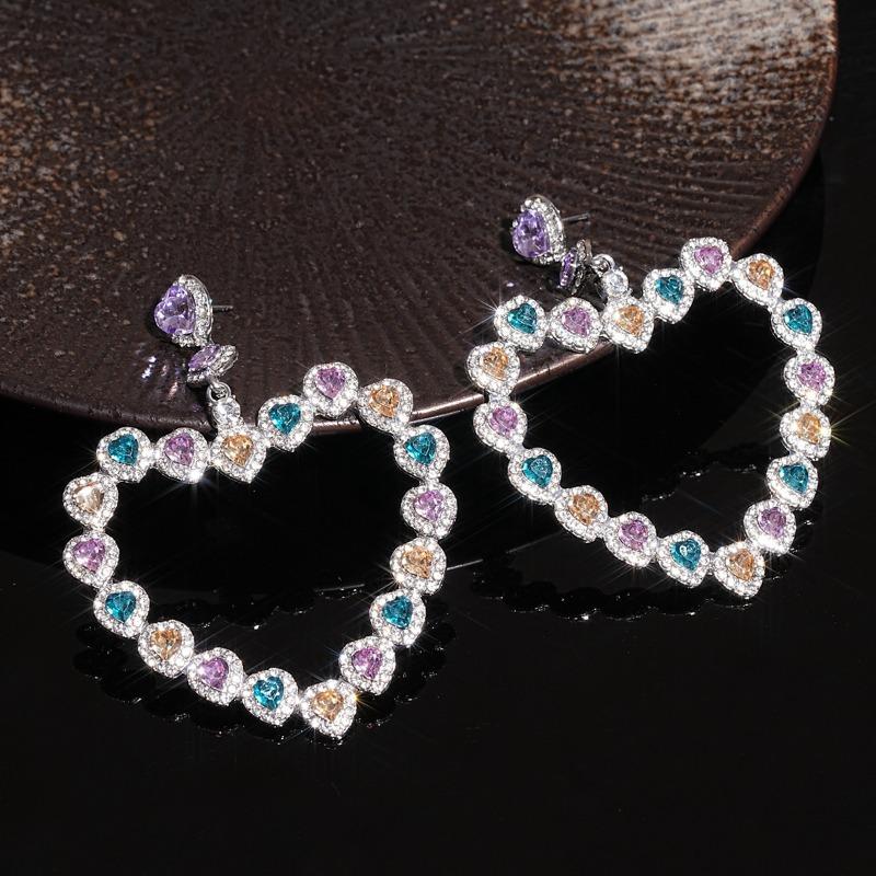 Silver Needle European and American Exaggerated Wind Hollow Diamond Enlaid Love Earrings Dopamine Small Fresh Earrings