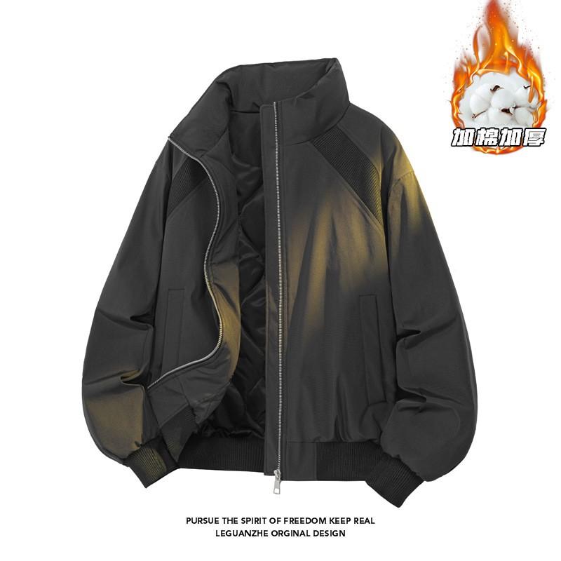 Mens Warm Padded Cotton Jacket 2026 Loose Fit Stand Collar Zipper Front Plus Size M-5XL Gray Black Purple