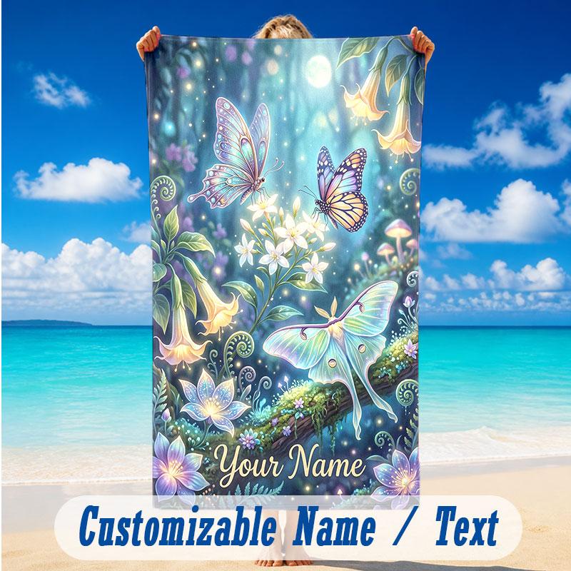 Butterfly Theme Beach Towel Personalized Custom Name & Text Soft Quick Dry Beach Towel for Swimming Travel