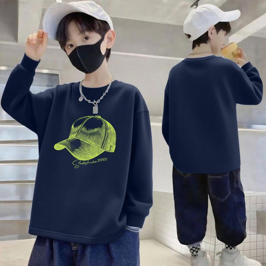 Boys' Pure Cotton Long-Sleeve Autumn T-Shirt - Loose, Round Neck, Versatile Fashion for Kids