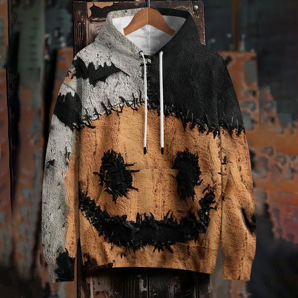 Женский модный пуловер с длинным рукавом, толстовка с капюшоном и карманом, с принтом на Хэллоуин