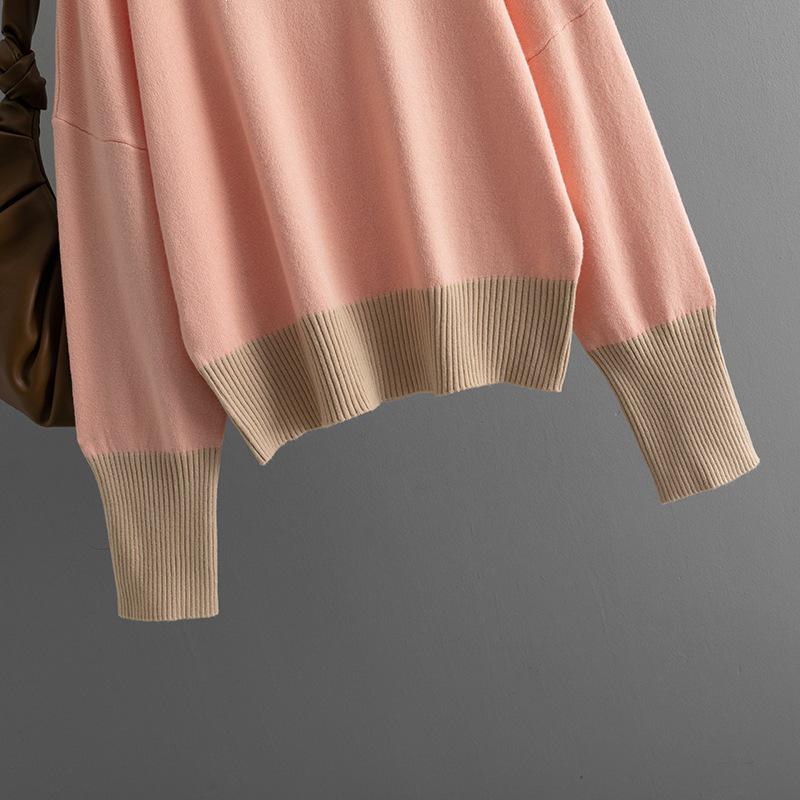 2024 Women's Color Block Knit Sweater – European & American Autumn/Winter Collection