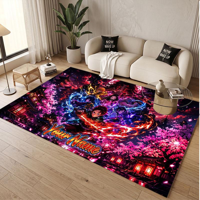 Custom Name Crystal Velvet Rug,Demon Slayer Comfortable Anti Slip Floor Mat For Room Decoration