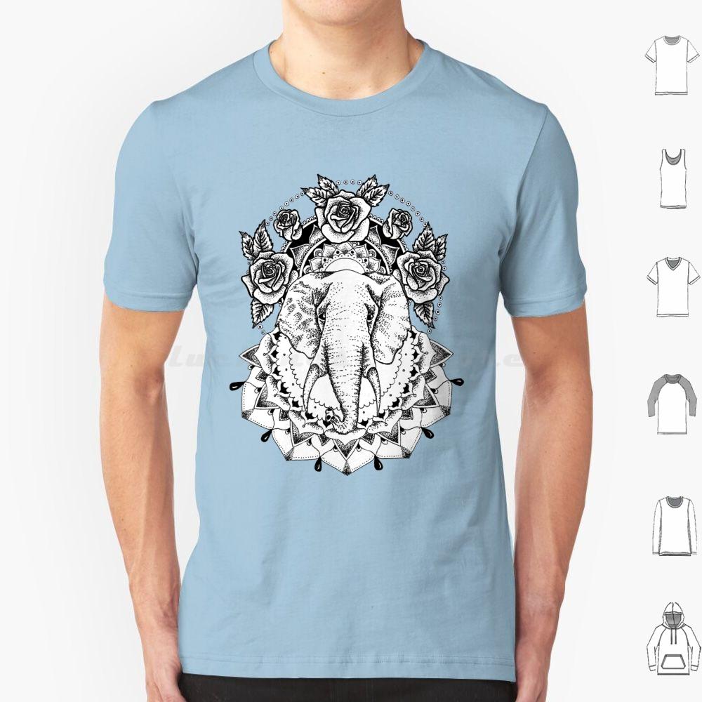 Floral Elephant Mandala T Shirt Men Women Kids Elephant Floral Flowers Roses Mandala Black And White Fine Liner Dot Work