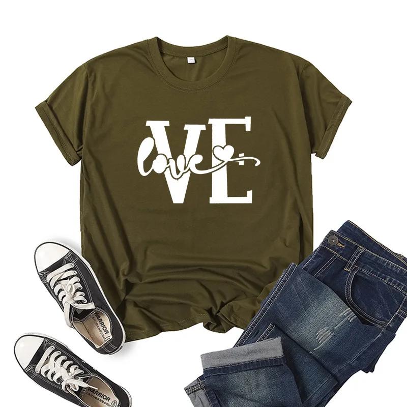 Splicing LOVE Heart Print Парная футболка с коротким рукавом и круглым вырезом, свободная футболка King Queen, футболка для любителей моды, топы, одежда