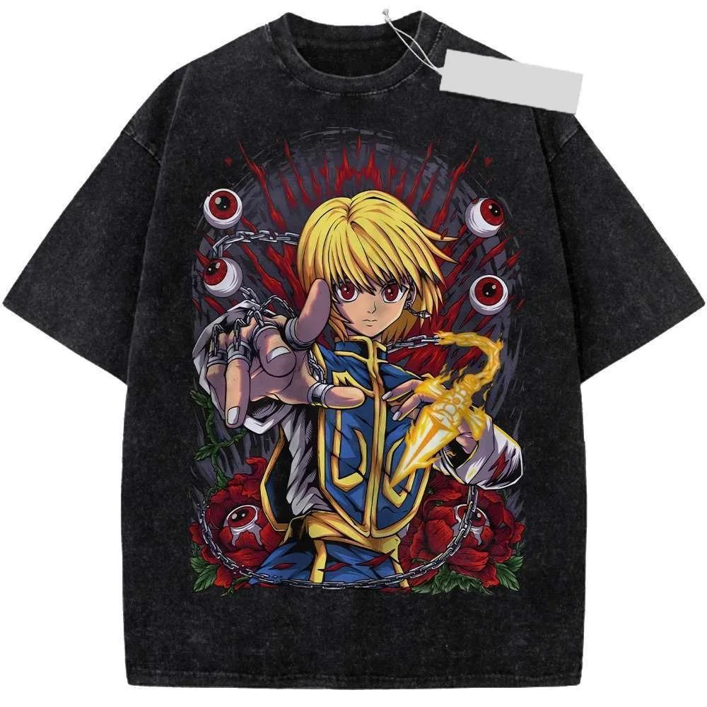 New Anime Hunter X Hunter Printed Tshirt Mens and Womens Washed Tshirt High Quality Vintage Cotton Tshirt Harajuku Top