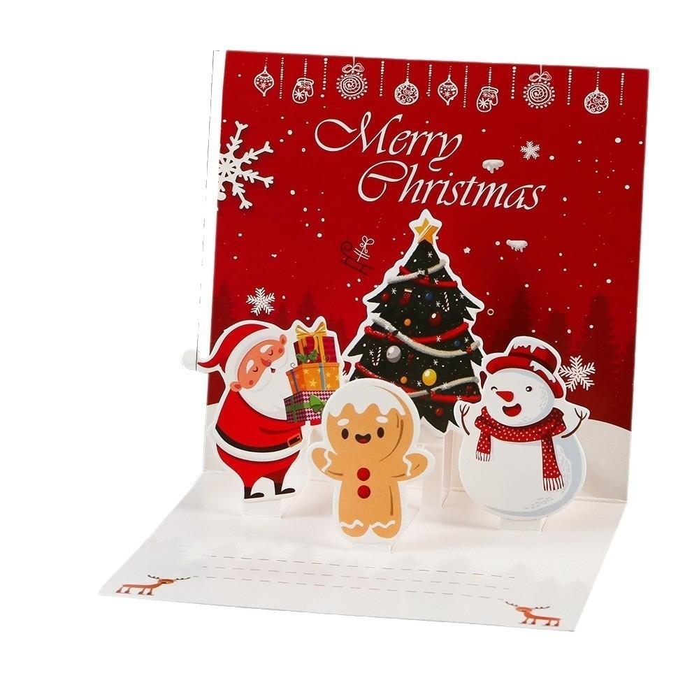 Festive Card 3D Xmas Greeting Cards Blessing Message Pop-up Christmas Postcard Folding Paper Christmas Card New Year Greeting
