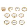 10 Pcs/Set Lady Fashion Gold Pearl Ring Jewelry Set Crystal Flower Moon Star Opening Heart Geometric Rings