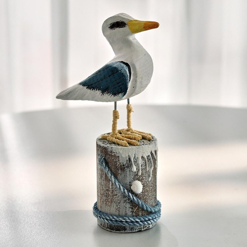 Mediterranean Style Seabird Ornament Vintage Seagull Model Wooden Seagull Craft  Coastal Home