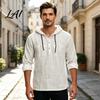 Lightweight Breathable Summer Shirts Men Cotton Linen Hoodie Long Sleeve Hooded Sweatshirt with Button Soft Skin Friendly Lounge Wear Neck,