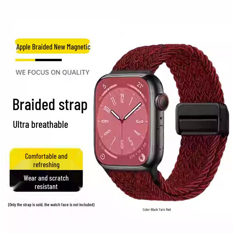 Совместимый эластичный плетеный нейлоновый магнитный ремешок для Apple Watch 4, 5, 6 и iWatch 7, 8, 9