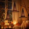 Dark Retro Style Theme Decor Glowing Halloween Witch Hat with Warm LED Lights, Gold Mesh Wizard Atmosphere Props Hanging for Spooky Party