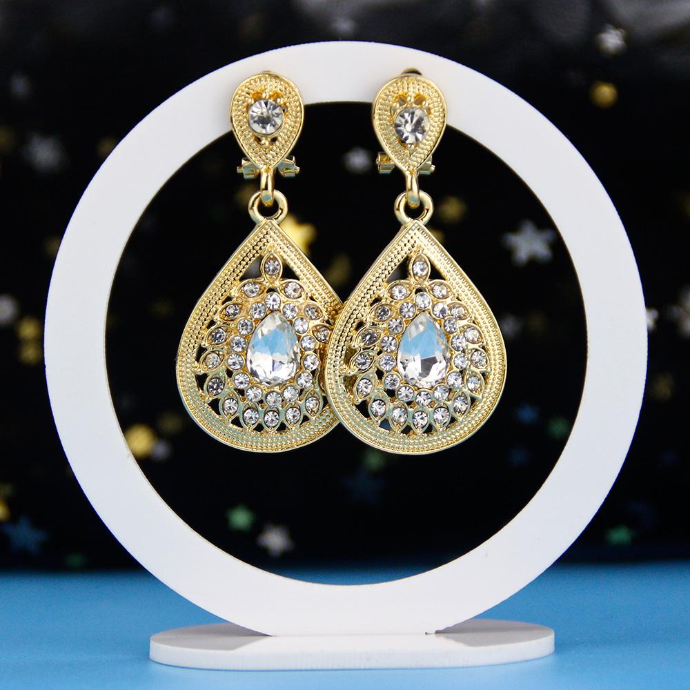 Элегантные круглые серьги-капли для женщин, серьги со стразами золотого цвета, свадебные украшения, свадебный подарок