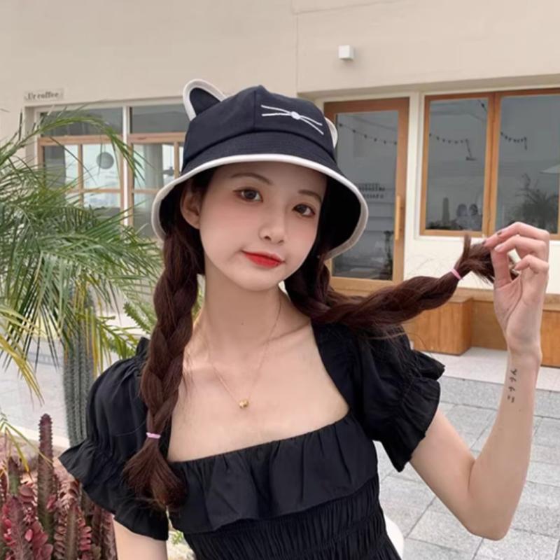 Cat Ears Sun Hat Fishermans Hat Women Summer Cotton Bucket Hat Streetwear for Daily Outdoor Activities