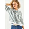 Women's White Black Striped Basic Soft Textured Loose Sweatshirt Swt-19000457