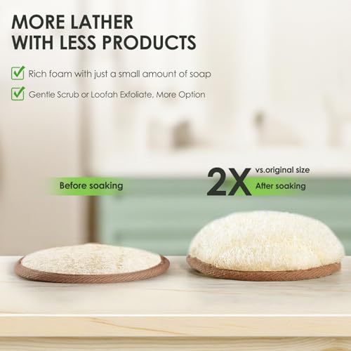 2-Piece Natural Egyptian Loofah Body Scrubbers for Bathing, Exfoliating Shower Sponges That Remove Dead Skin, Gentle Daily Exfoliation