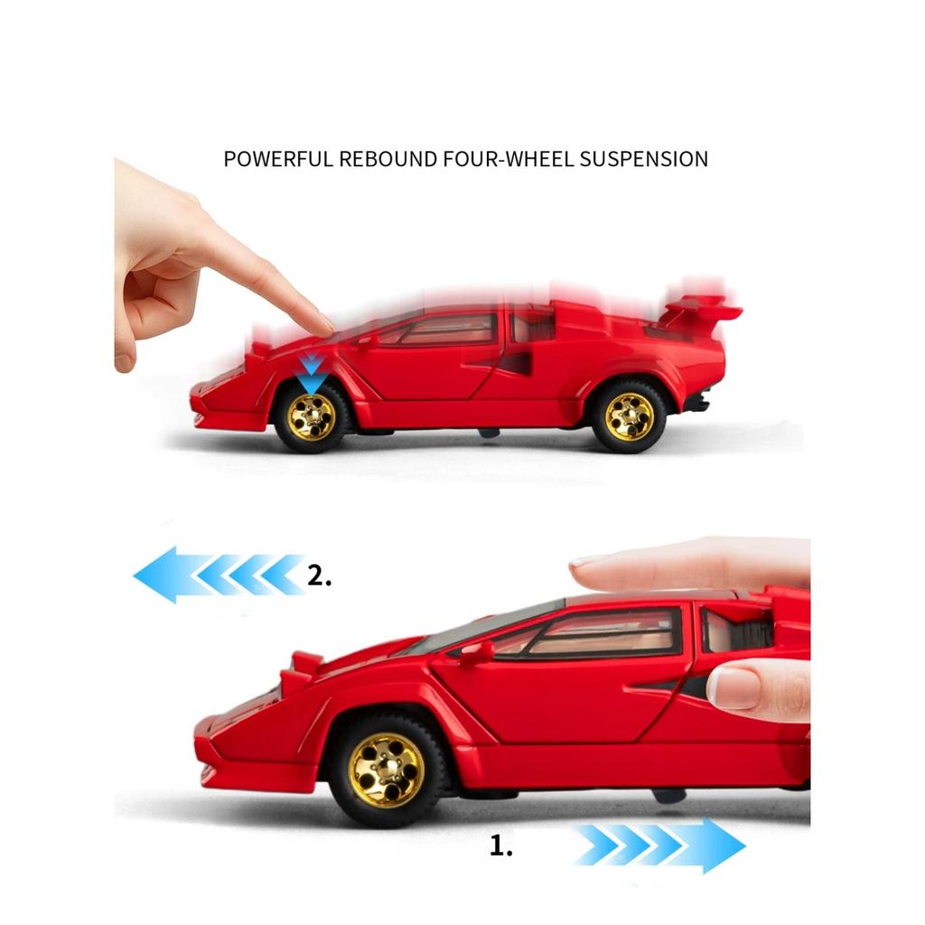 1/32 Lamborghini Countach LP500S Симуляция Металлическая модель автомобиля Литье под давлением Игрушки Детская игрушечная машинка Звук и свет Оттянуть назад Подарок на день рождения