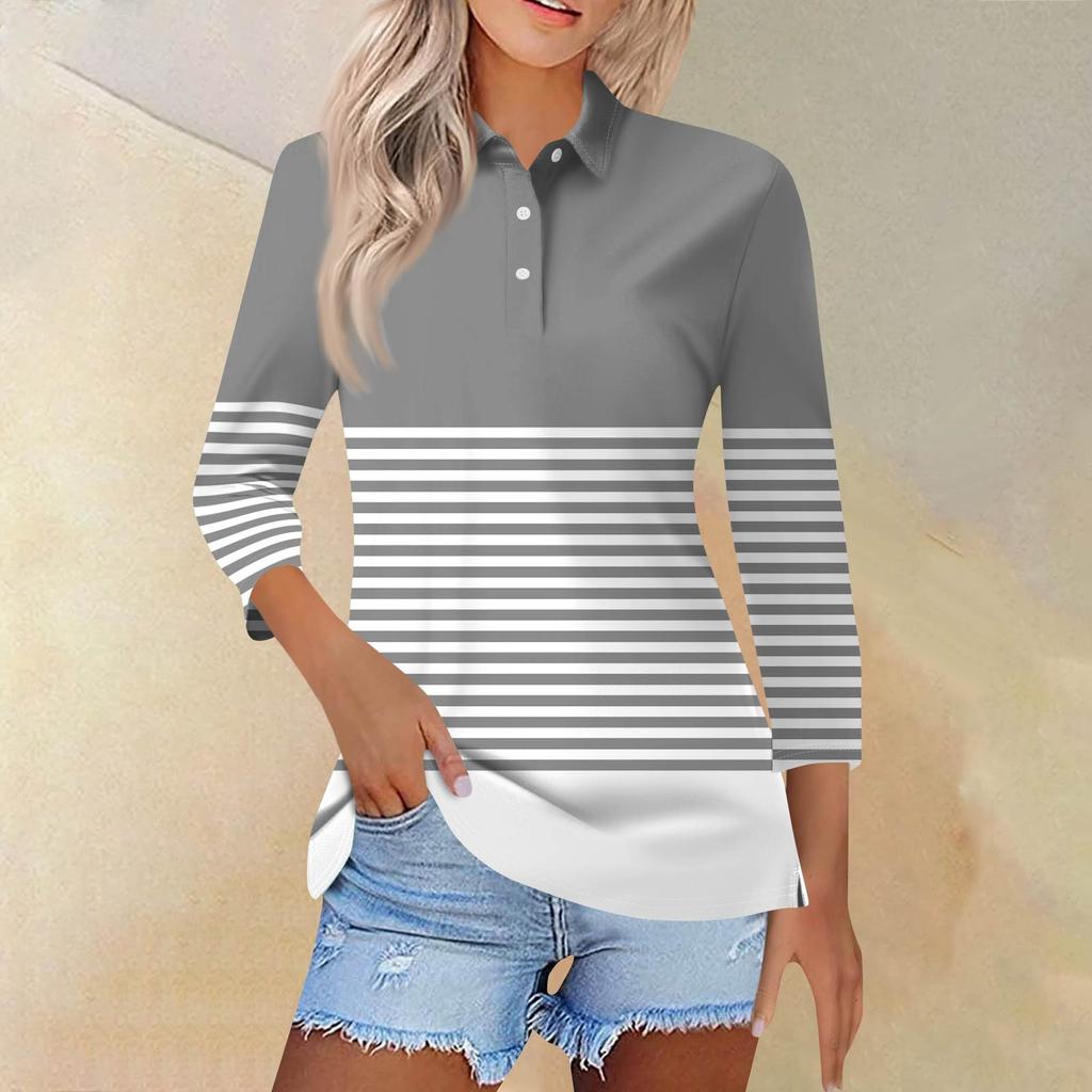 Женская модная повседневная рубашка с короткими рукавами 3/4 с лацканами и принтом, женские топы на пуговицах