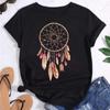 Women Fashion T Shirt Girl Harajuku Feather Printing Graphic Tees Shirt Femme Dream Catcher Women's T-shirt Clothes Tops