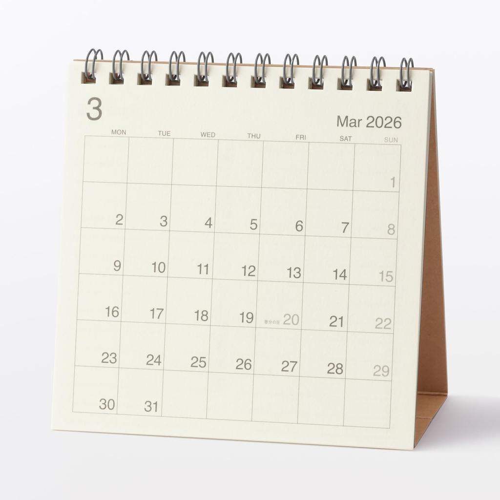 MUJI Бумага из багассы Понедельник Март 2026 Март 120 x 120 76418917 Календарь, Начало, Маленький, - 2027, Прибл.. мм, Настольный,
