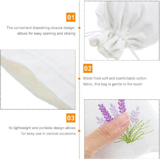10pcs Refillable Lavender Sachet Bags, Cotton Cloth Drawstring Pouches for Wardrobe Storage, White, 5.51x3.93 Inches, Ideal for Home, Weddings