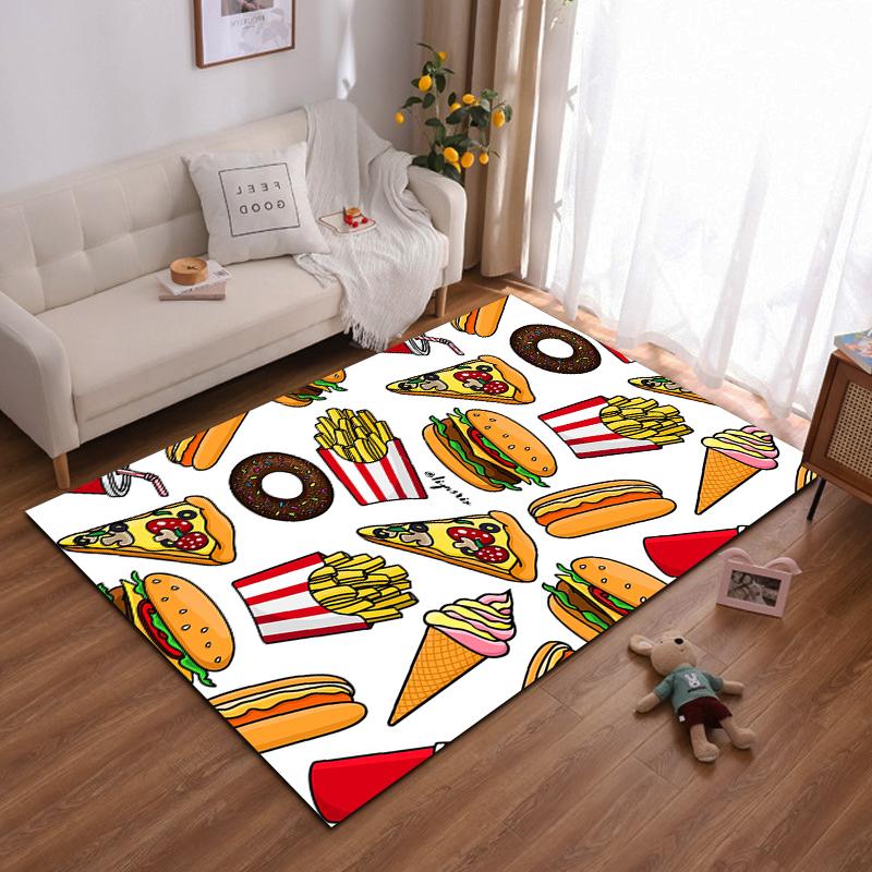 Fast Food Pattern Design Rug - Non-slip rug suitable for living room and bedroom sofas.
