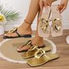 Fashion New Women Slippers Square Toe Open-toe Flip-flops Solid Color Beach Slippers Clip-toe Flat Metal Buckle Sandals Slides Women