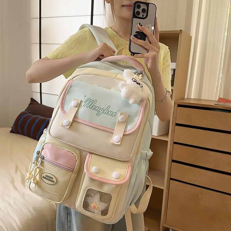 Рюкзак для ученика средней школы, женский рюкзак для компьютера с цветными блоками, большой вместимости, для книг