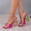 Fashion Heels Square Toe High Heels Sandals Women New Gold Slippers Sexy Party High Heels Wedding Shoes  De Mujer