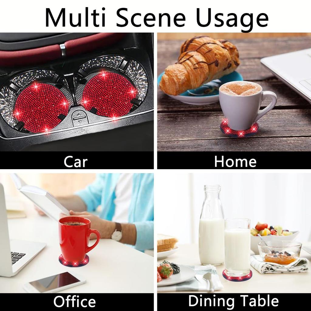 NBTEPEM 4 Pcs Bling Car Cup Holder Coasters 2.75 Inch Anti-Slip Shockproof Universal Fashion Car Coaster Insert Bling Crystal Rhinestone Auto Int