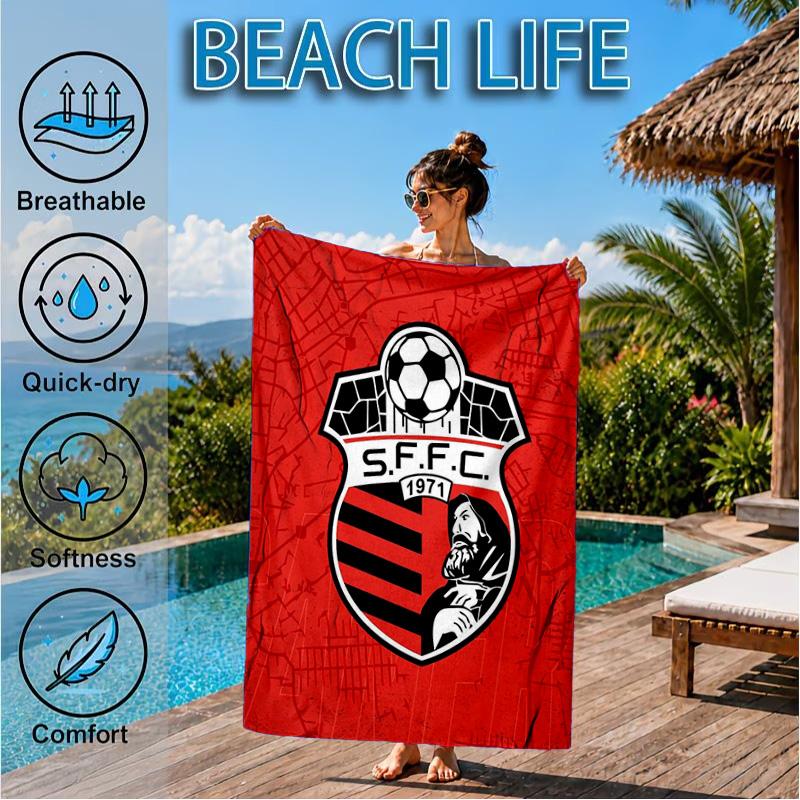 Soccer Team Crest Design Printed Microfiber Beach Towel, Soft And Absorbent, Quick-Dry, Ideal for Summer Travel, Beach Essential, Swimming Pool
