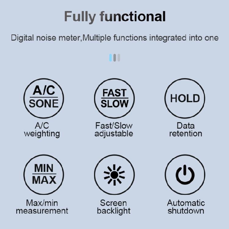 30-130dB Decibel Meter Handheld Noise Meter for Indoor Outdoor Use Digital Sound Level Meter with Data Hold SPL Tester