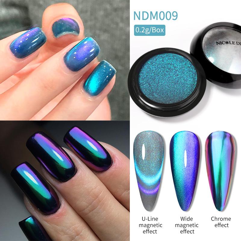 Nicolediary Double Light Cat'S Eye Nail Powder, Nail Art Chameleon Mirror Flour Double Color Spar Cat'S Eye Powder