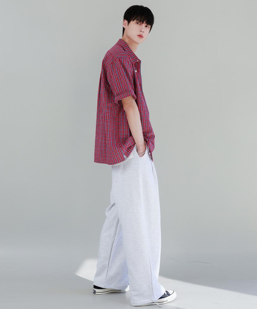 NODU Check Boxy Half Street Shirt [Red]