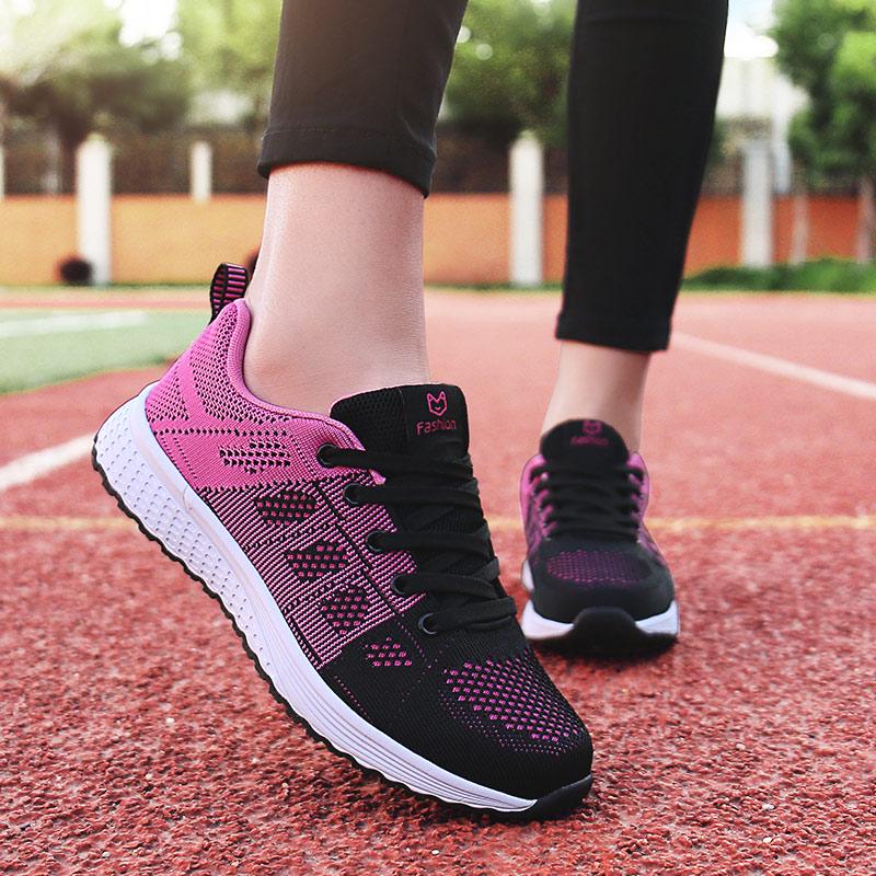 Fashion Women Casual Shoes Fashion Breathable Walking Mesh Lace Up Flat Shoes Sneakers Women 2024 Tenis Feminino Pink Black White