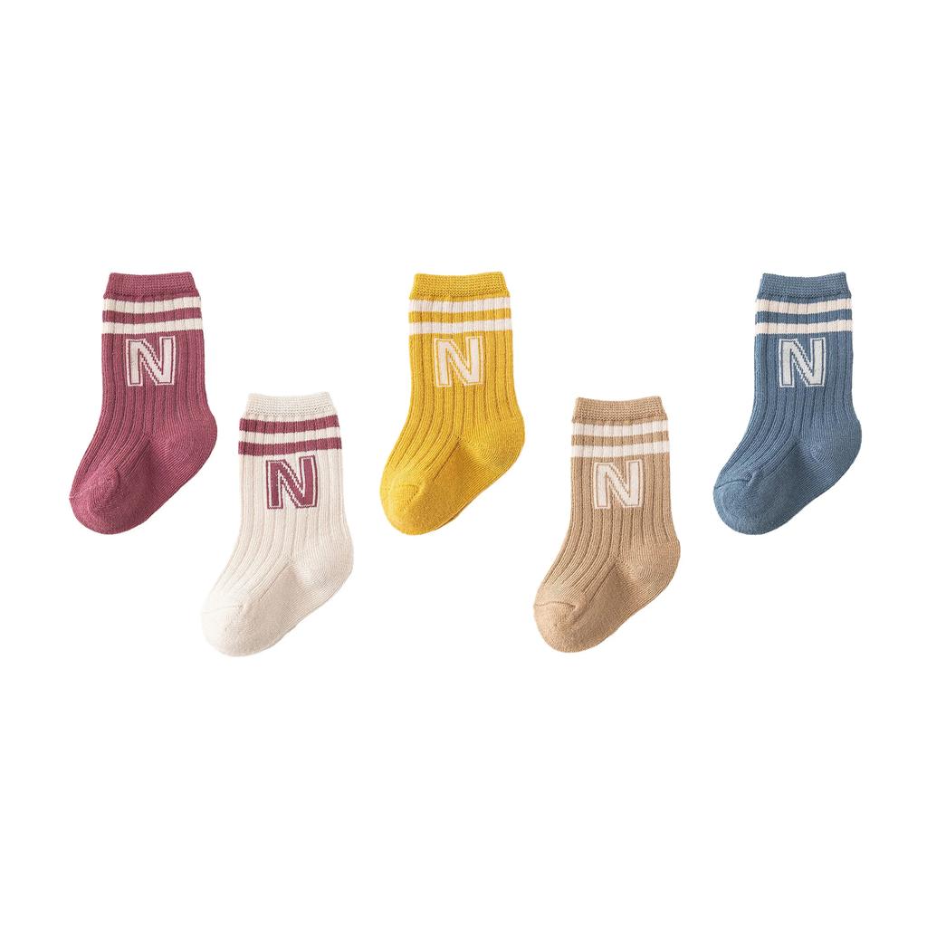 5/6pairs Cotton Letter Infant Boys Socks High Quality Breathable Casual Baby Boys Mid Tube Socks Children's Boys White Socks Kit