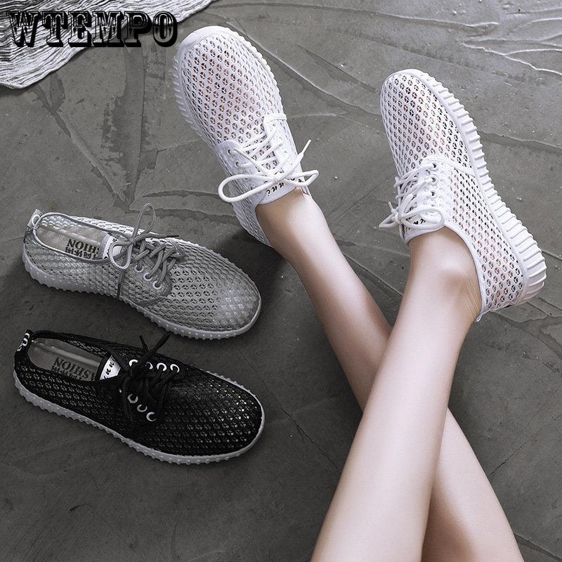 Mesh Shoes Women Breathable Comfortable Summer Hollow Mesh Cloth Shoes Sports Casual All-match Flat Bottom Single Shoes