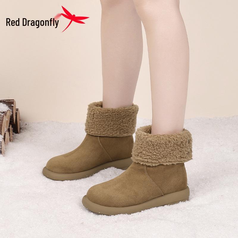 Женские пушистые снегоступы Red Dragonfly - Короткие, с бархатной подкладкой, Теплые зимние хлопковые ботинки